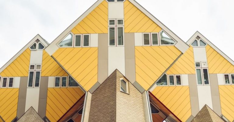 Innovative Architecture - Creative hexagon shaped houses against cloudy sky